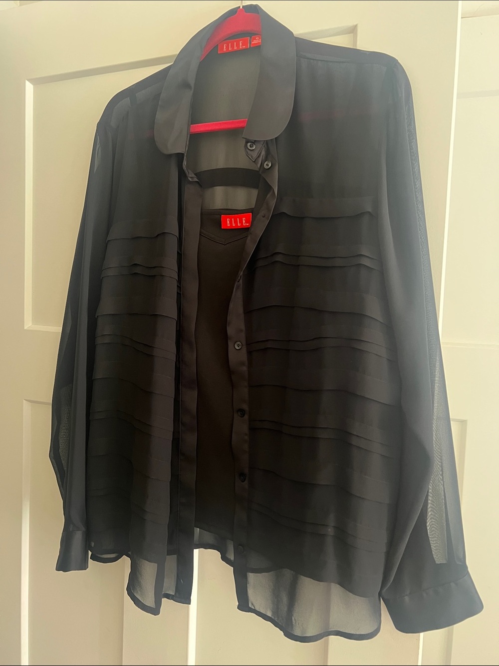 Elle Black Sheer Layered Button-Front Shirt Jacket